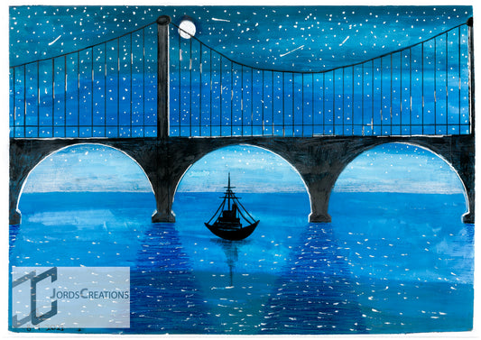 Night Bridge - Mixed Media Art