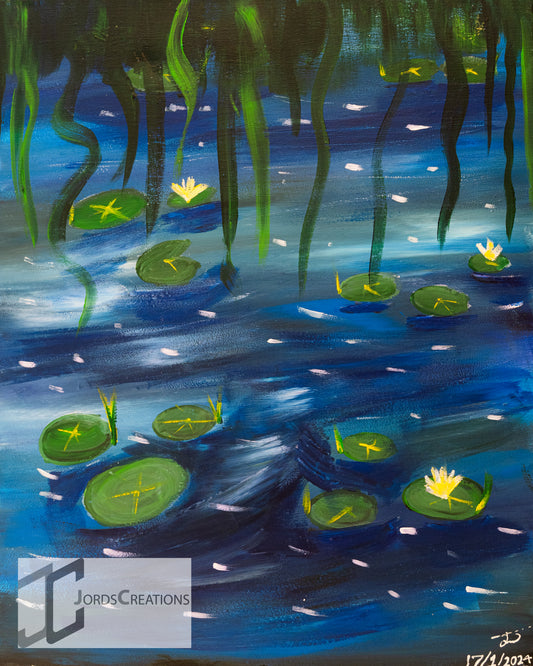 Night Lily Pond Painting