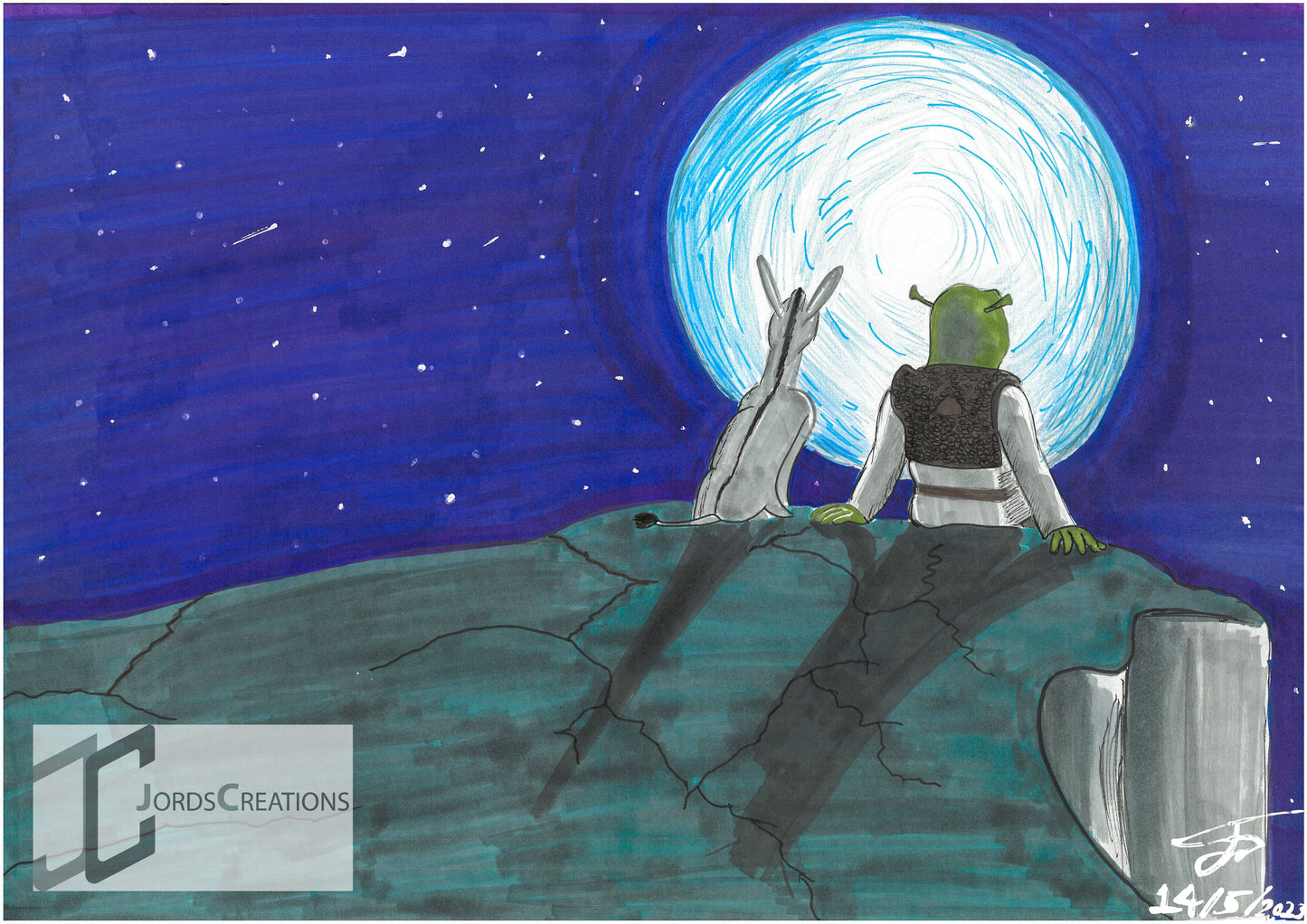 Shrek and Donkey Moon Scene - Drawing