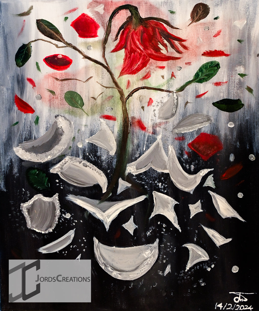 Shattered Red Rose - Original Oil Piece