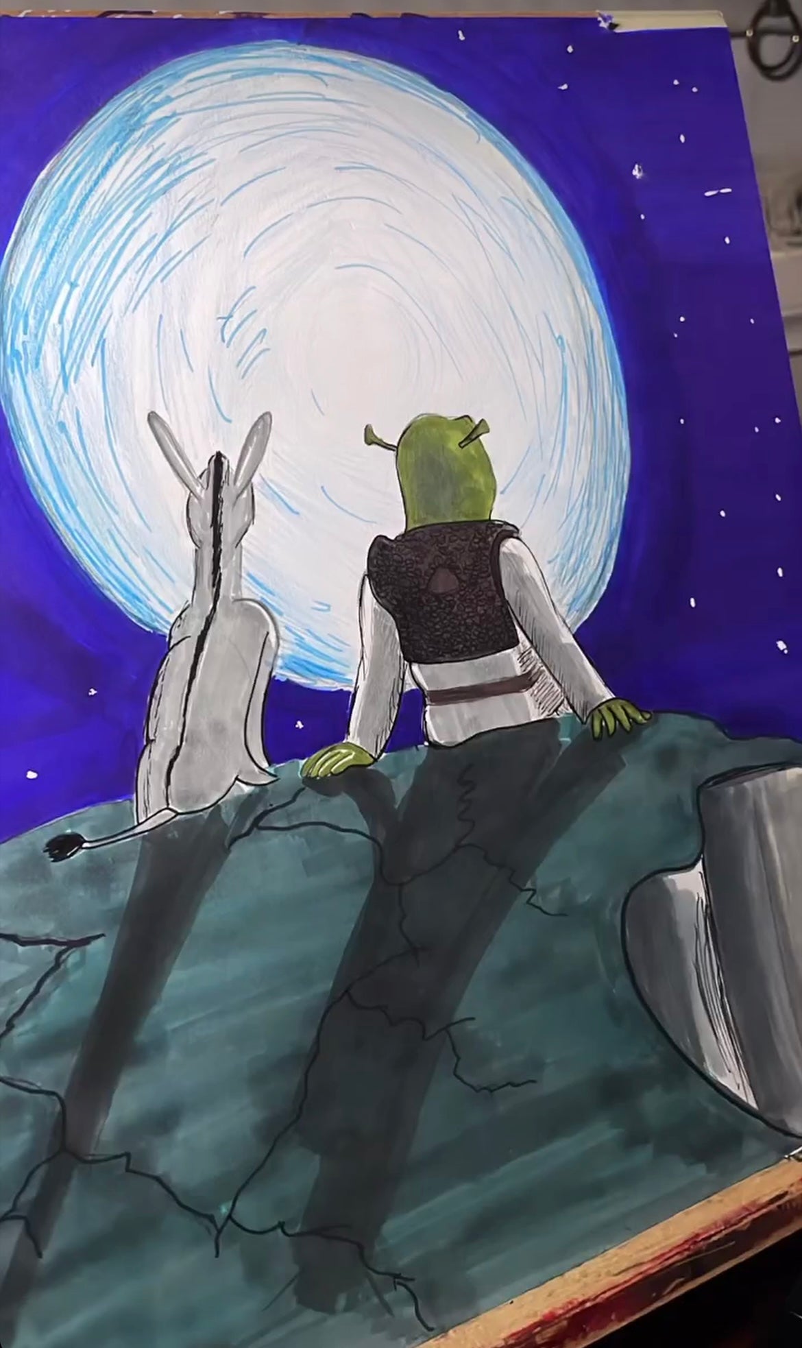 Shrek and Donkey Moon Scene - Drawing